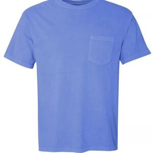 COMFORT COLORS POCKET T-SHIRT (6030) ADULT SMALL - FLO BLUE - NEW - BLANK